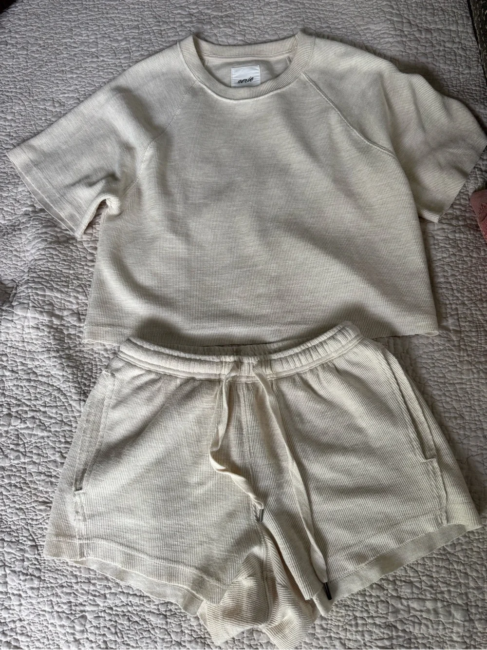 Aerie Waffle Knit Two-Piece Lounge Set - Cream - Picture 1 of 1